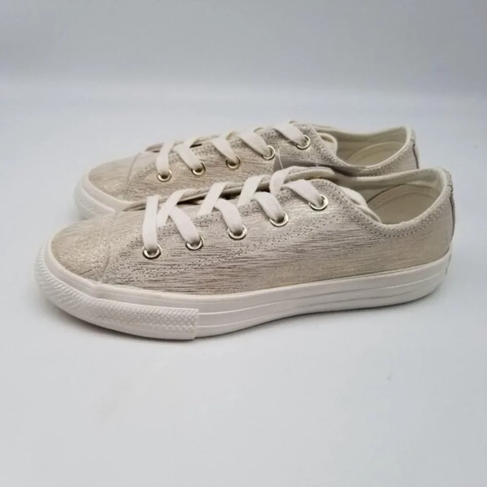 Converse Chuck Taylor All Star Egret Gold Metallic Junior‎ Sneaker Shoe Size 2